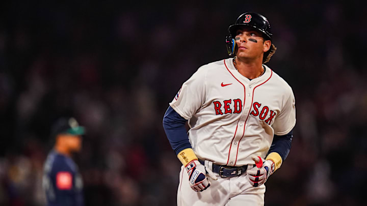 Apr 22, 2025; Boston, Massachusetts, USA; Boston Red Sox first base Triston Casas (36) hits a three run home run against the Seattle Mariners in the seventh inning at Fenway Park. Mandatory Credit: David Butler II-Imagn Images Apr 22, 2025; Boston, Massachusetts, USA; Boston Red Sox first base Triston Casas (36) hits a three run home run against the Seattle Mariners in the seventh inning at Fenway Park. Mandatory Credit: David Butler II-Imagn Images