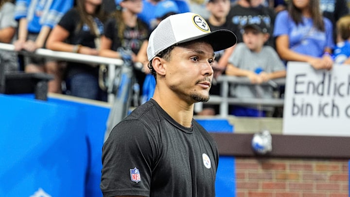 Pittsburgh Steelers wide receiver Roman Wilson (10) walks down the tunnel before a preseason game against Detroit Lions at Ford Field in Detroit on Saturday, August 24, 2024.