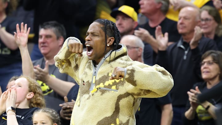 Mar 3, 2024; Iowa City, Iowa, USA; American rapper, singer, songwriter, and record producer Travis Scott.