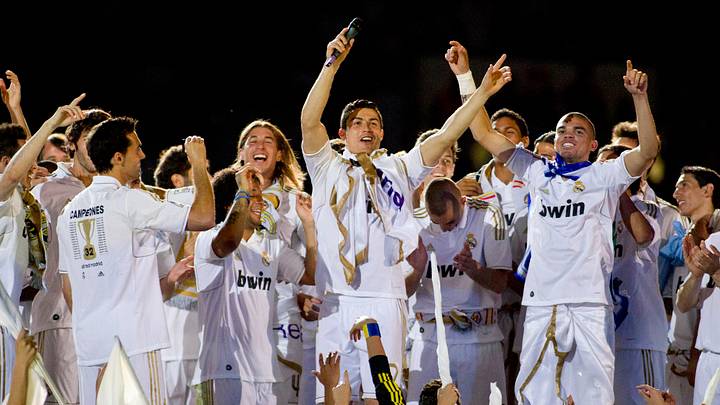 Real Madrid's players celebrate winning Real Madrid's players celebrate winning