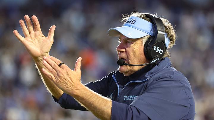 Oct 24, 2026; Chapel Hill, North Carolina, USA;  North Carolina Tar Heels head coach Bill Belichick calls a timeout during overtime against Syracuse Orange at Kenan Stadium.  Mandatory Credit: Cory Knowlton-Imagn Images