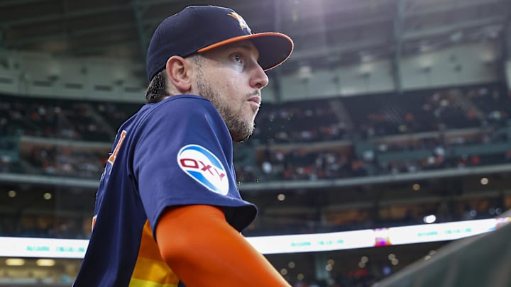 Sep 8, 2024; Houston, Texas, USA; Houston Astros designated hitter Kyle Tucker (30) walks out of the dugout before the game against the Arizona Diamondbacks at Minute Maid Park