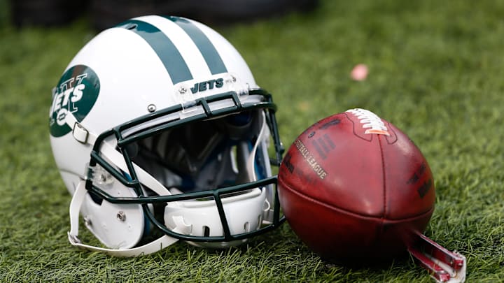 Jan 3, 2016; Orchard Park, NY, USA; A general view of a New York Jets helmet and an NFL football during the game between the Buffalo Bills and the New York Jets at Ralph Wilson Stadium. Mandatory Credit: Kevin Hoffman-Imagn Images Jan 3, 2016; Orchard Park, NY, USA; A general view of a New York Jets helmet and an NFL football during the game between the Buffalo Bills and the New York Jets at Ralph Wilson Stadium. Mandatory Credit: Kevin Hoffman-Imagn Images