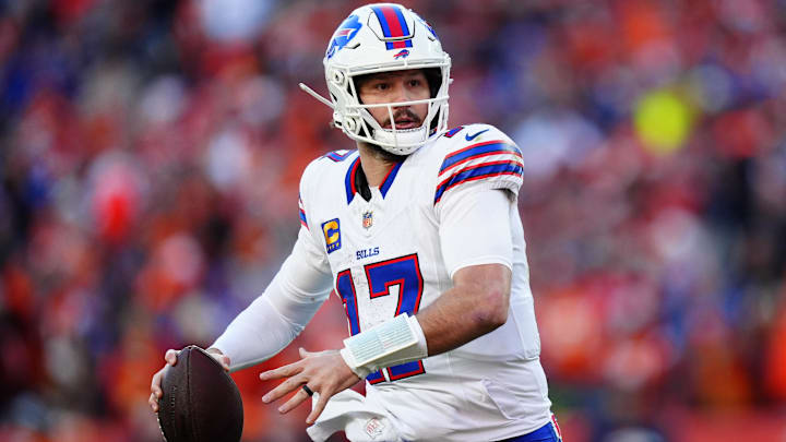Buffalo Bills QB Josh Allen rolls out during the AFC Divisional Round playoff game against the Denver Broncos.