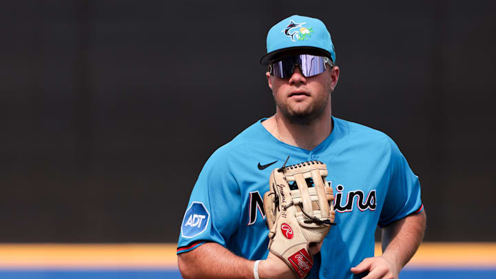 Miami Marlins center fielder Jakob Marsee (87) returns to the dugout against the New York Mets during the second inning at Clover Park. Miami Marlins center fielder Jakob Marsee (87) returns to the dugout against the New York Mets during the second inning at Clover Park.