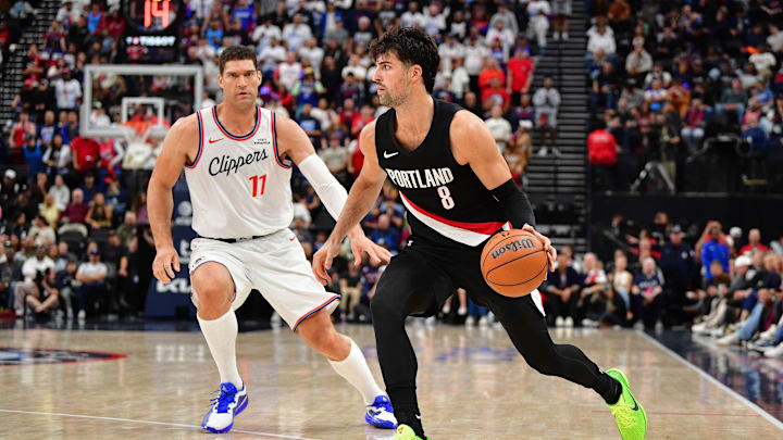 Oct 26, 2025; Inglewood, California, USA; Portland Trail Blazers forward Deni Avdija (8) moves the ball against Los Angeles Clippers center Brook Lopez (11) during the second half at Intuit Dome. Mandatory Credit: Gary A. Vasquez-Imagn Images Oct 26, 2025; Inglewood, California, USA; Portland Trail Blazers forward Deni Avdija (8) moves the ball against Los Angeles Clippers center Brook Lopez (11) during the second half at Intuit Dome. Mandatory Credit: Gary A. Vasquez-Imagn Images