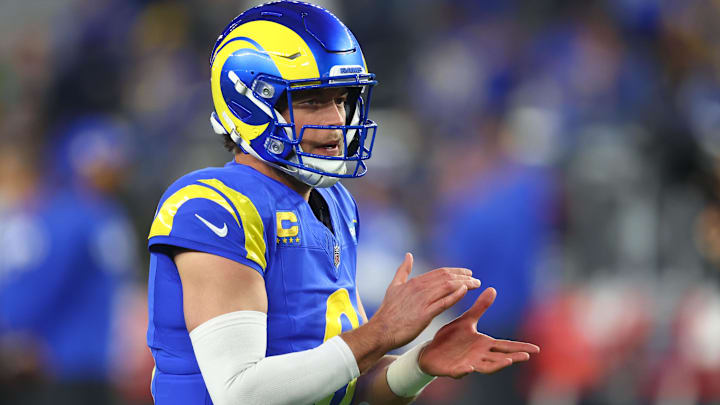 Jan 13, 2025; Glendale, AZ, USA; Los Angeles Rams quarterback Matthew Stafford (9) practices before the NFC wild card game against the Minnesota Vikings at State Farm Stadium. Jan 13, 2025; Glendale, AZ, USA; Los Angeles Rams quarterback Matthew Stafford (9) practices before the NFC wild card game against the Minnesota Vikings at State Farm Stadium.