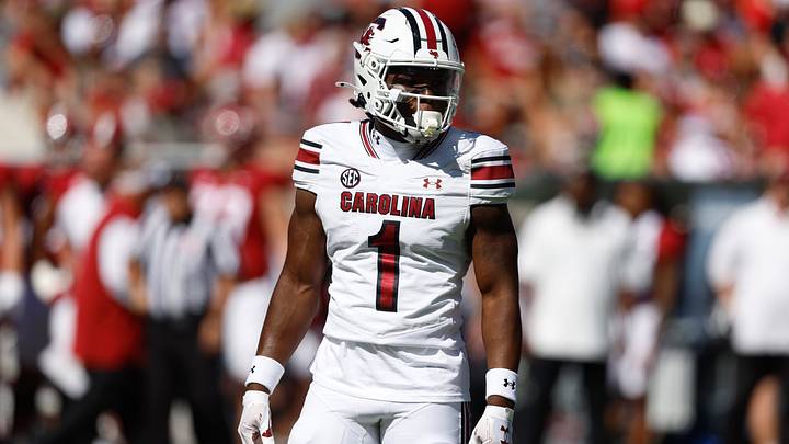 Oct 12, 2024; Tuscaloosa, Alabama, USA;  South Carolina Gamecocks defensive back DQ Smith (1) during the first half at Bryant-Denny Stadium. Mandatory Credit: Butch Dill-Imagn Images