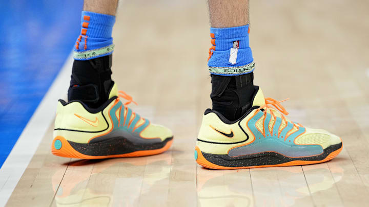 Oklahoma City Thunder forward Chet Holmgren wore the Nike KD 18 in the 2025 NBA Finals.