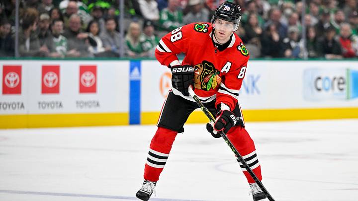 Nov 23, 2022; Dallas, Texas, USA; Chicago Blackhawks right wing Patrick Kane (88) in action during the game between the Dallas Stars and the Chicago Blackhawks at American Airlines Center. Mandatory Credit: Jerome Miron-USA TODAY Sports