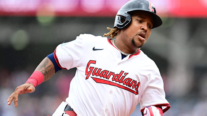 May 28, 2025; Cleveland, Ohio, USA; Cleveland Guardians designated hitter Jose Ramirez (11) rounds third base en route to scoring during the seventh inning against the Los Angeles Dodgers at Progressive Field. Mandatory Credit: Ken Blaze-Imagn Images May 28, 2025; Cleveland, Ohio, USA; Cleveland Guardians designated hitter Jose Ramirez (11) rounds third base en route to scoring during the seventh inning against the Los Angeles Dodgers at Progressive Field. Mandatory Credit: Ken Blaze-Imagn Images