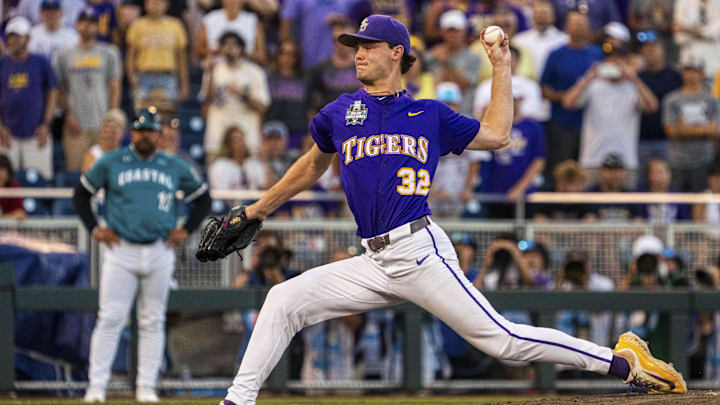 Kade Anderson (32) pitches against the Coastal Carolina Chanticleers during the ninth inning at Charles Schwab Field. Kade Anderson (32) pitches against the Coastal Carolina Chanticleers during the ninth inning at Charles Schwab Field.