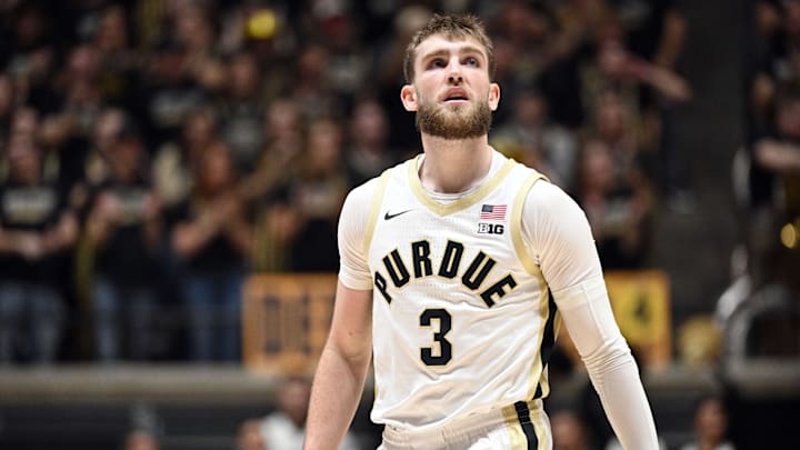 Purdue Boilermakers guard Braden Smith (3) looks up at the scoreboard