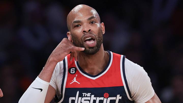 Apr 2, 2023; New York, New York, USA; Washington Wizards forward Taj Gibson (67) reacts after a basket during the first quarter against the New York Knicks at Madison Square Garden. Mandatory Credit: Vincent Carchietta-USA TODAY Sports Apr 2, 2023; New York, New York, USA; Washington Wizards forward Taj Gibson (67) reacts after a basket during the first quarter against the New York Knicks at Madison Square Garden. Mandatory Credit: Vincent Carchietta-USA TODAY Sports