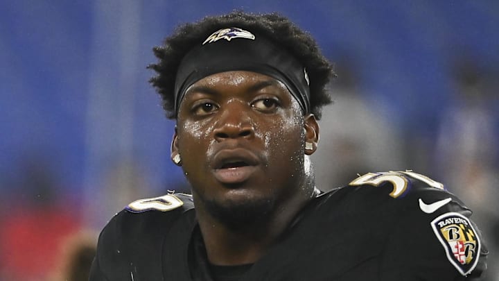 Sep 29, 2024; Baltimore, Maryland, USA; Baltimore Ravens linebacker Adisa Isaac (50) after the game against the Buffalo Bills at M&T Bank Stadium. Mandatory Credit: Tommy Gilligan-Imagn Images Sep 29, 2024; Baltimore, Maryland, USA; Baltimore Ravens linebacker Adisa Isaac (50) after the game against the Buffalo Bills at M&T Bank Stadium. Mandatory Credit: Tommy Gilligan-Imagn Images