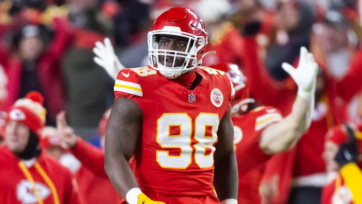 Jan 26, 2025; Kansas City, MO, USA; Kansas City Chiefs defensive tackle Tershawn Wharton (98) against the Buffalo Bills in the AFC Championship game at GEHA Field at Arrowhead Stadium. Mandatory Credit: Mark J. Rebilas-Imagn Images