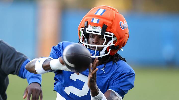 Florida wide receiver Eric Singleton Jr. (2) works on drills during UF spring practice at Sanders Practice Fields in Gainesville, FL on Tuesday, March 10, 2026. [Alan Youngblood/Gainesville Sun]