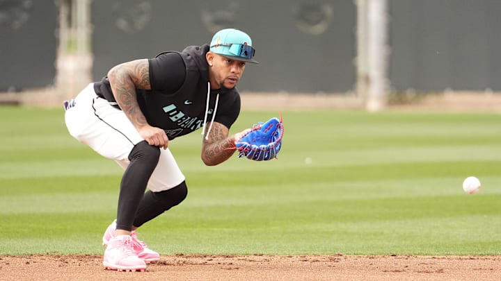 Arizona Diamondbacks second baseman Ketel Marte (4) during spring training workouts at Salt River Fields on Feb. 16, 2026, in Scottsdale.