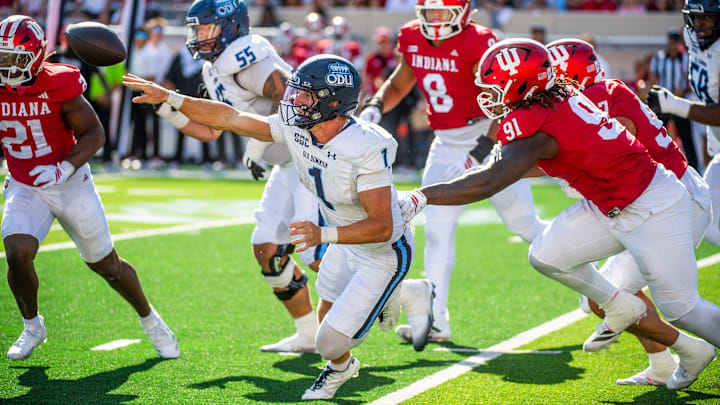 Old Dominion quarterback Colton Joseph (1) is visiting the Wisconsin Badgers in the transfer portal.
