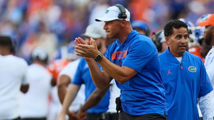 Florida head coach Jon Sumrall reacts against Campbell during the first half of an NCAA football game at Steve Spurrier Field at Ben Hill Griffin Stadium in Gainesville, FL on Saturday, September 12, 2026. [Alan Youngblood/Gainesville Sun]