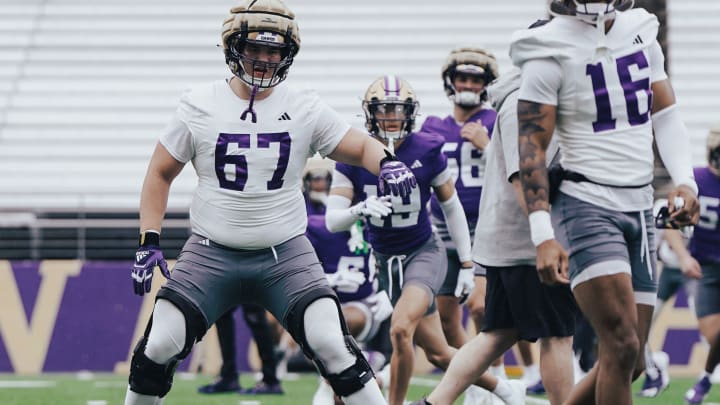Walk-on Aidan Anderson has helped keep the UW offensive line moving forward this spring.
