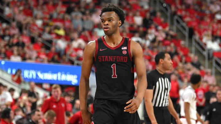 Mar 7, 2026; Raleigh, North Carolina, USA; Stanford Cardinal guard Ebuka Okorie (1) reacts after scoring against the NC State Wolfpack during the first half at Lenovo Center. Mandatory Credit: Zachary Taft-Imagn Images Mar 7, 2026; Raleigh, North Carolina, USA; Stanford Cardinal guard Ebuka Okorie (1) reacts after scoring against the NC State Wolfpack during the first half at Lenovo Center. Mandatory Credit: Zachary Taft-Imagn Images