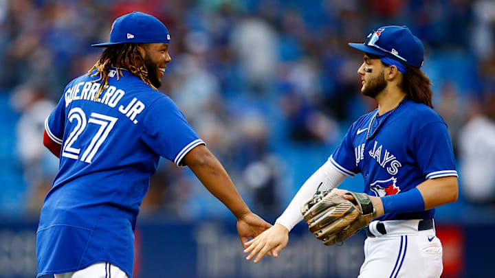 Toronto Blue Jays infielders Vladimir Guerrero Jr., and Bo Bichette. 