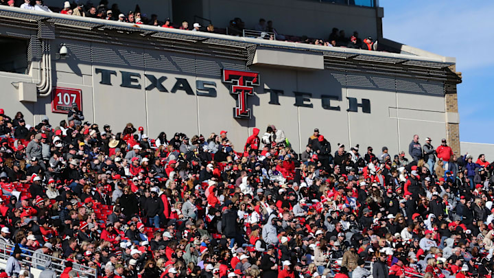 Nov 30, 2024; Lubbock, Texas, USA;  A general view of the west side of Jones AT&T Stadium and Cody Campbell Field during the first half of the game between the West Virginia Mountaineers and the Texas Tech Red Raiders. Mandatory Credit: Michael C. Johnson-Imagn Images