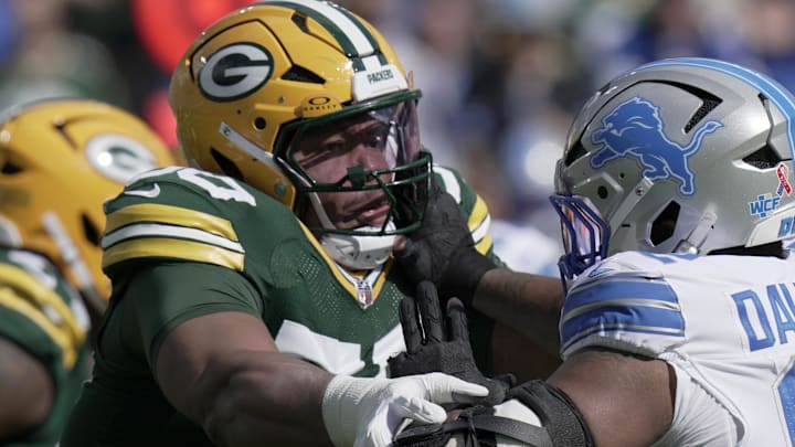 Green Bay Packers right tackle Zach Tom suffered a hip injury against the Lions on Sunday. Green Bay Packers right tackle Zach Tom suffered a hip injury against the Lions on Sunday.