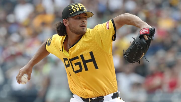 Pittsburgh Pirates starting pitcher Jared Jones (37) delivers a pitch against the Tampa Bay Rays during the first inning at PNC Park. 