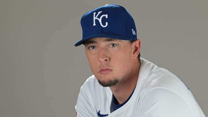 Feb 19, 2025; Surprise, AZ, USA; Kansas City Royals pitcher Taylor Clarke (45) poses for a photo during media day. Mandatory Credit: Jayne Kamin-Oncea-Imagn Images  