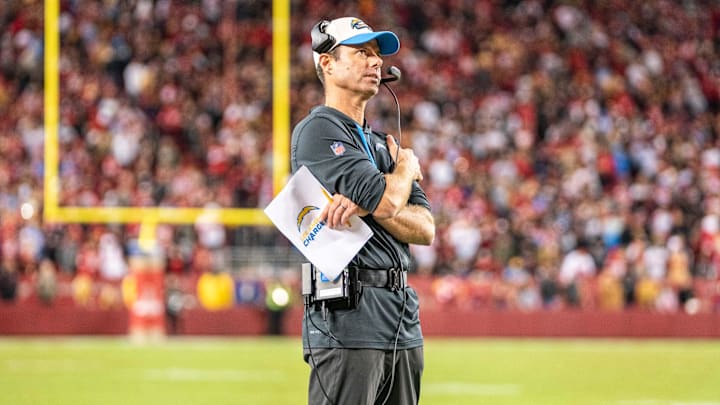 November 13, 2022; Santa Clara, California, USA; Los Angeles Chargers head coach Brandon Staley during the fourth quarter against the San Francisco 49ers at Levi's Stadium. Mandatory Credit: Kyle Terada-Imagn Images November 13, 2022; Santa Clara, California, USA; Los Angeles Chargers head coach Brandon Staley during the fourth quarter against the San Francisco 49ers at Levi's Stadium. Mandatory Credit: Kyle Terada-Imagn Images