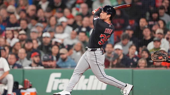 Sep 23, 2026; Boston, Massachusetts, USA; Cleveland Guardians left fielder Steven Kwan (38) hits a single against the Boston Red Sox during the fourth inning at Fenway Park. Mandatory Credit: Gregory Fisher-Imagn Images Sep 23, 2026; Boston, Massachusetts, USA; Cleveland Guardians left fielder Steven Kwan (38) hits a single against the Boston Red Sox during the fourth inning at Fenway Park. Mandatory Credit: Gregory Fisher-Imagn Images