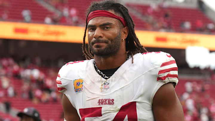 San Francisco 49ers middle linebacker Fred Warner (54) after the game against the Jacksonville Jaguars at Levi's Stadium. San Francisco 49ers middle linebacker Fred Warner (54) after the game against the Jacksonville Jaguars at Levi's Stadium.