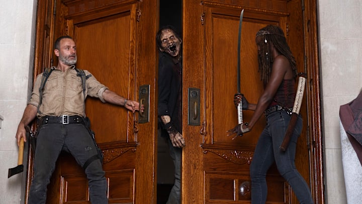 Andrew Lincoln as Rick Grimes and Danai Gurira as Michonne in The Walking Dead season 9