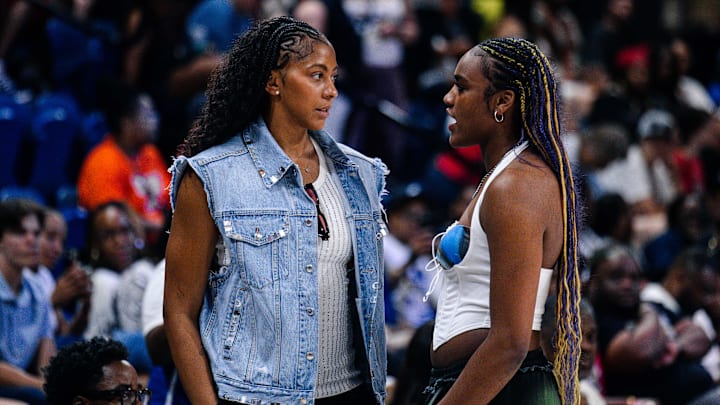 Washington Mystics forward Aaliyah Edwards and WNBA legend Candace Parker at CareFirst Arena.