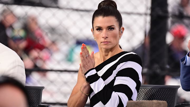 Former professional racing driver Danica Patrick looks on before the 109th Running of the Indianapolis 500 at Indianapolis Motor Speedway.