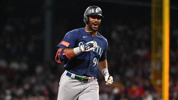 Sep 1, 2026; Boston, Massachusetts, USA; Seattle Mariners designated hitter Lazaro Montes (99) reacts as he runs the bases after hitting a home run during the fifth inning against the Boston Red Sox at Fenway Park. Mandatory Credit: Eric Canha-Imagn Images Sep 1, 2026; Boston, Massachusetts, USA; Seattle Mariners designated hitter Lazaro Montes (99) reacts as he runs the bases after hitting a home run during the fifth inning against the Boston Red Sox at Fenway Park. Mandatory Credit: Eric Canha-Imagn Images