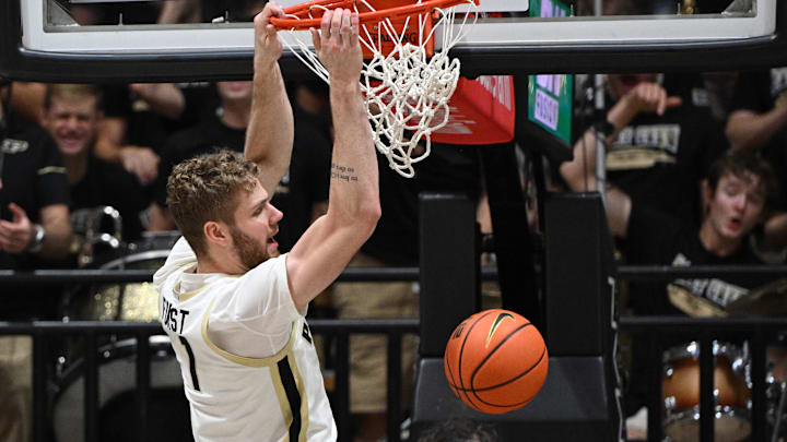 Purdue Boilermakers forward Caleb Furst (1) dunks the ball 