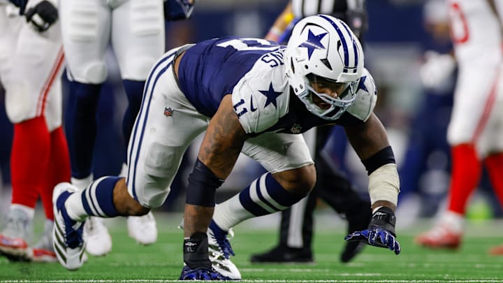 Dallas Cowboys linebacker Micah Parsons celebrates after a sack during the third quarter against the New York Giants.
