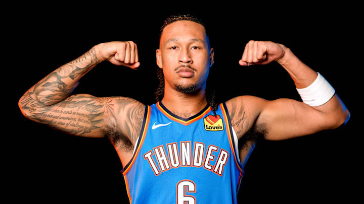 Jaylin Williams is pictured during the Thunder media day at the Paycom Center in Oklahoma City, on Monday, Sept. 30, 2024. Jaylin Williams is pictured during the Thunder media day at the Paycom Center in Oklahoma City, on Monday, Sept. 30, 2024.