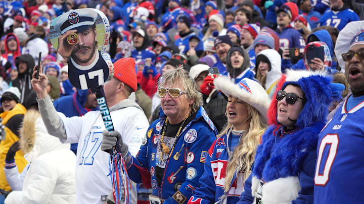 Nov 16, 2025; Orchard Park, New York, USA; Buffalo Bills fans cheer during the second half of the game against the Tampa Bay Buccaneers at Highmark Stadium.