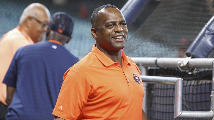 Jul 25, 2023; Houston, Texas, USA; Houston Astros general manager Dana Brown on the field before the game against the Texas Rangers at Minute Maid Park. Mandatory Credit: Troy Taormina-Imagn Images