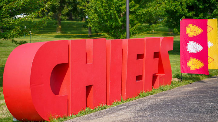 Jul 22, 2024; St. Joseph, MO, USA; A general view of large logo letters setup for fan photos during training camp at Missouri Western State University. Mandatory Credit: Denny Medley-Imagn Images