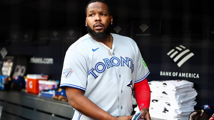 May 19, 2026; Bronx, New York, USA; Toronto Blue Jays first baseman Vladimir Guerrero Jr. (27) watches from the dugout prior to the start of the game against the New York Yankees at Yankee Stadium. May 19, 2026; Bronx, New York, USA; Toronto Blue Jays first baseman Vladimir Guerrero Jr. (27) watches from the dugout prior to the start of the game against the New York Yankees at Yankee Stadium.