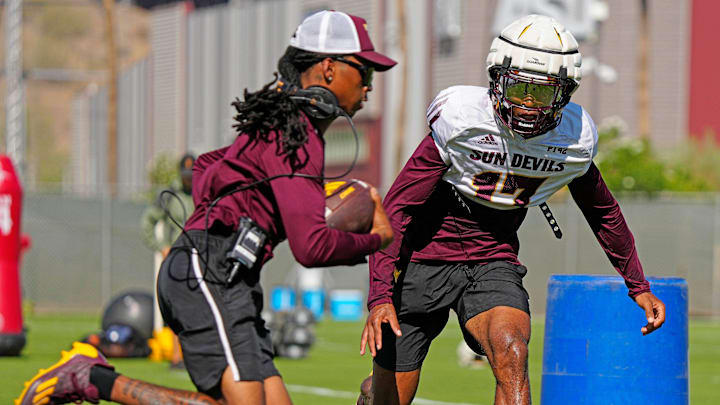 ASU cornerback Rodney Bimage Jr. (17) runs a drill during an ASU practice on Aug. 16, 2024, in Tempe.