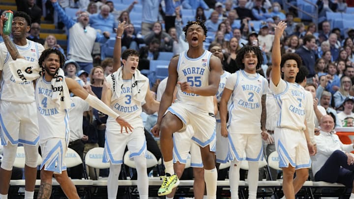 Jan 13, 2024; Chapel Hill, North Carolina, USA;  North Carolina Tar Heels bench including forward