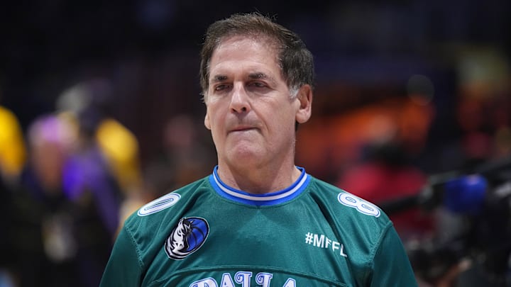 Jan 17, 2024; Los Angeles, California, USA; Dallas Mavericks owner Mark Cuban watches against the Los Angeles Lakers in the second half at Crypto.com Arena. Mandatory Credit: Kirby Lee-Imagn Images Jan 17, 2024; Los Angeles, California, USA; Dallas Mavericks owner Mark Cuban watches against the Los Angeles Lakers in the second half at Crypto.com Arena. Mandatory Credit: Kirby Lee-Imagn Images