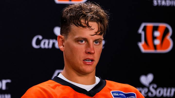 Jul 29, 2026; Cincinnati, OH, USA; Cincinnati Bengals quarterback Joe Burrow (9) talks during a press conference at the end of training camp at Kettering Health Practice Fields. Mandatory Credit: Katie Stratman-Imagn Images Jul 29, 2026; Cincinnati, OH, USA; Cincinnati Bengals quarterback Joe Burrow (9) talks during a press conference at the end of training camp at Kettering Health Practice Fields. Mandatory Credit: Katie Stratman-Imagn Images
