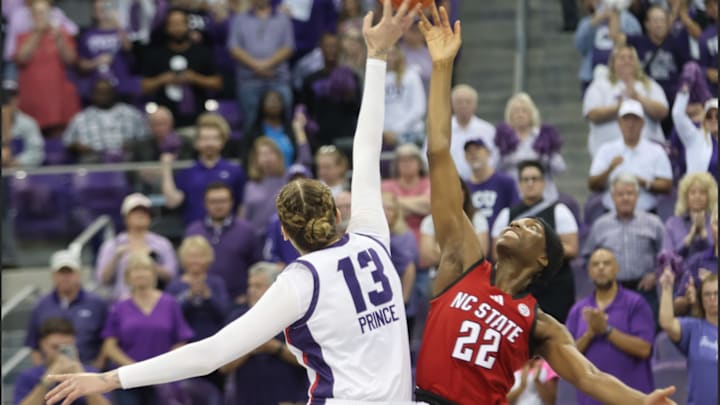 Sedona Prince goes for the tip in TCU's win over No. 13 NC State on November 17, 2024.